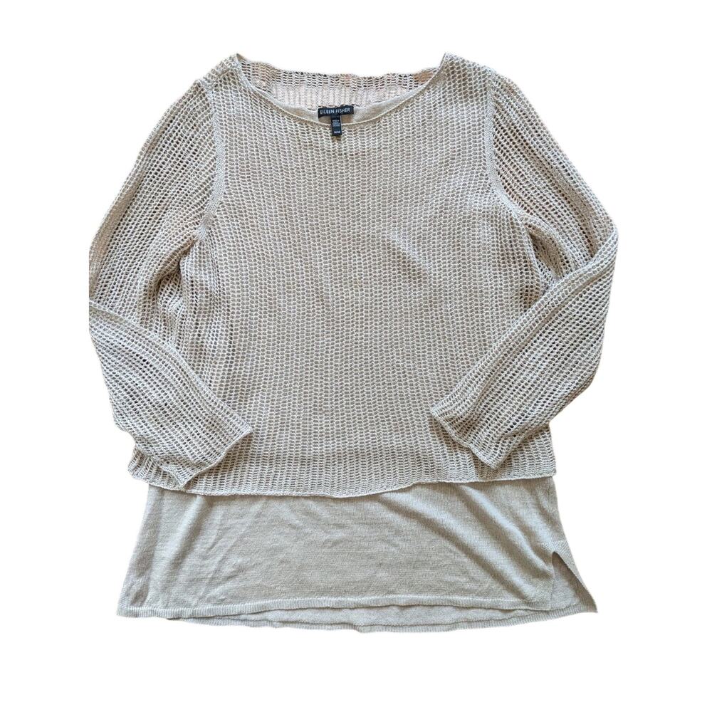EILEEN FISHER 100% ORGANIC LINEN DOUBLE LAYER TUNIC SWEATER LAGENLOOK SIZE M